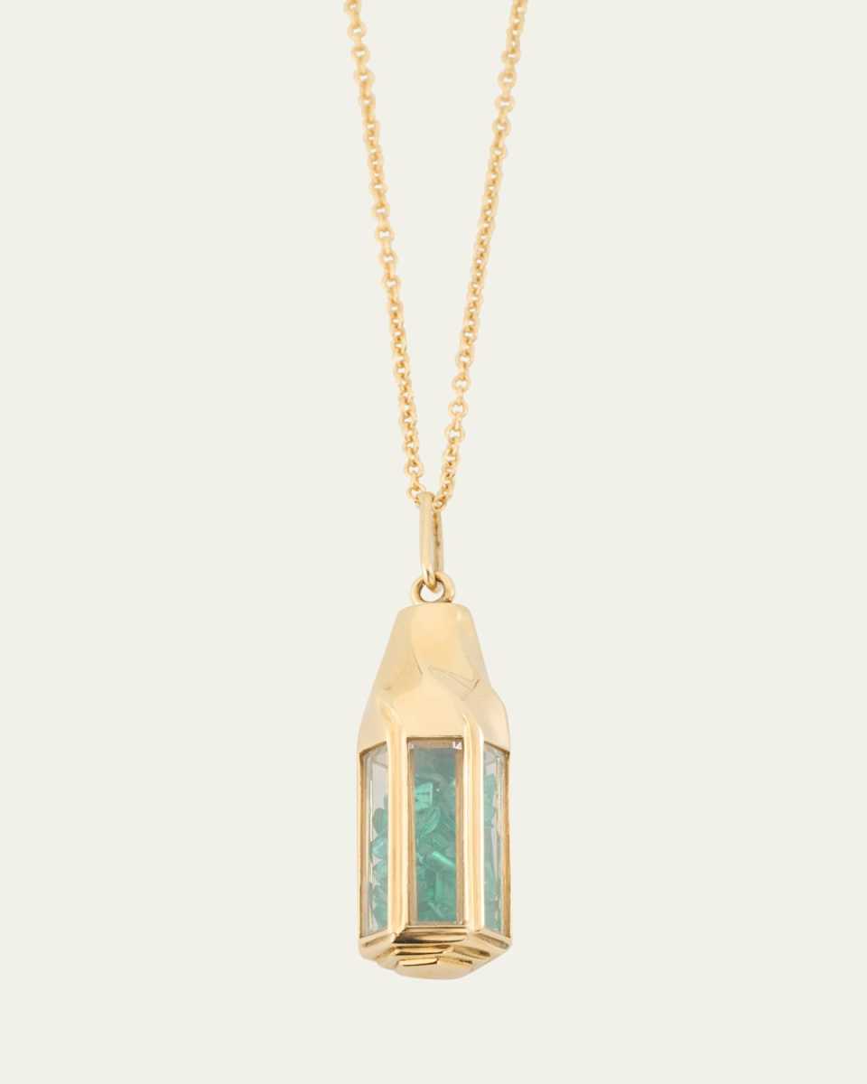 18K Gold Farol Emerald Kaleidoscope Shaker Pendant Necklace